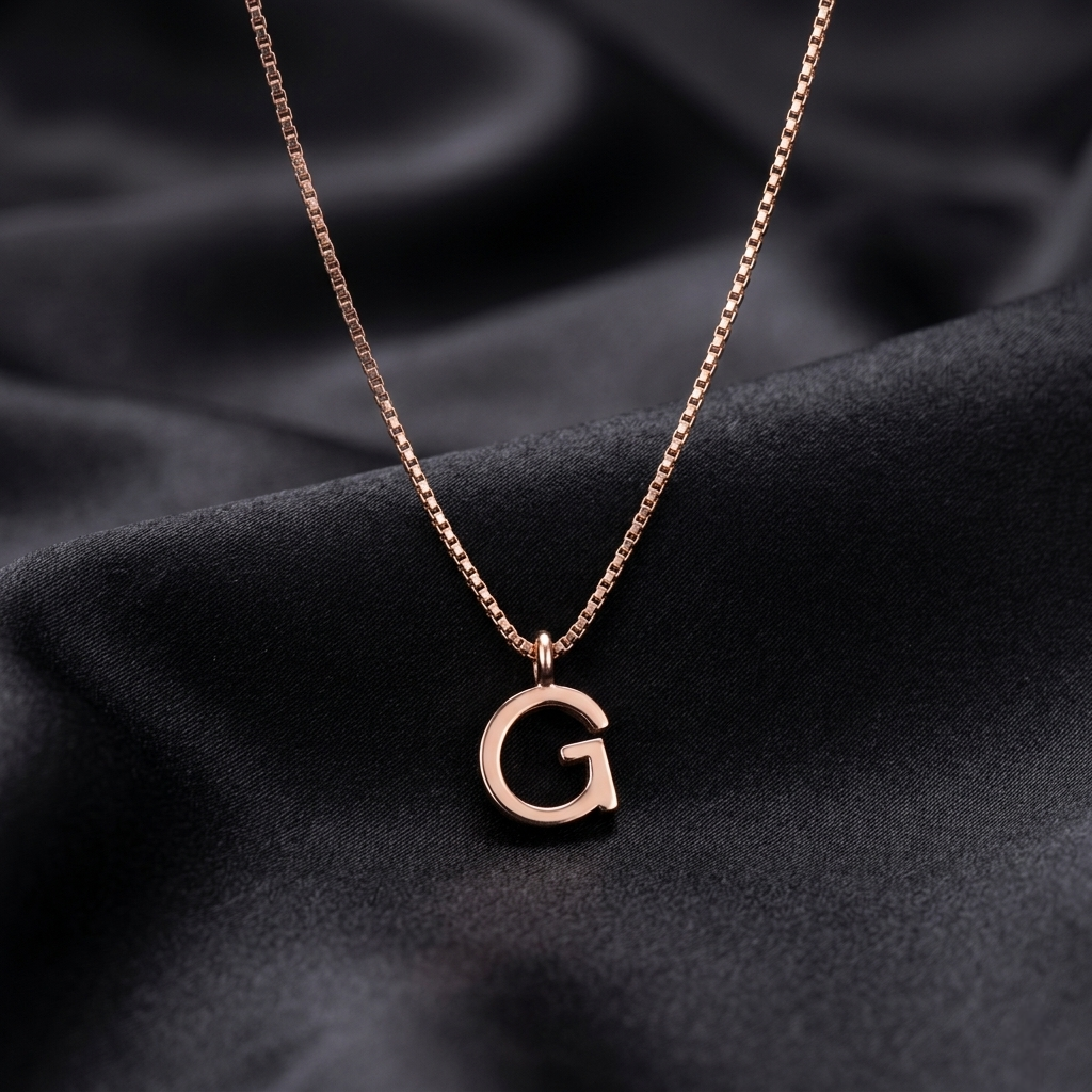 Rose Gold Initial G Pendant with Link Chain