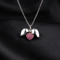 Silver Secret Heart Wings Opening Pendant with Link Chain
