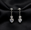 Silver Twin Heart Drop Earrings