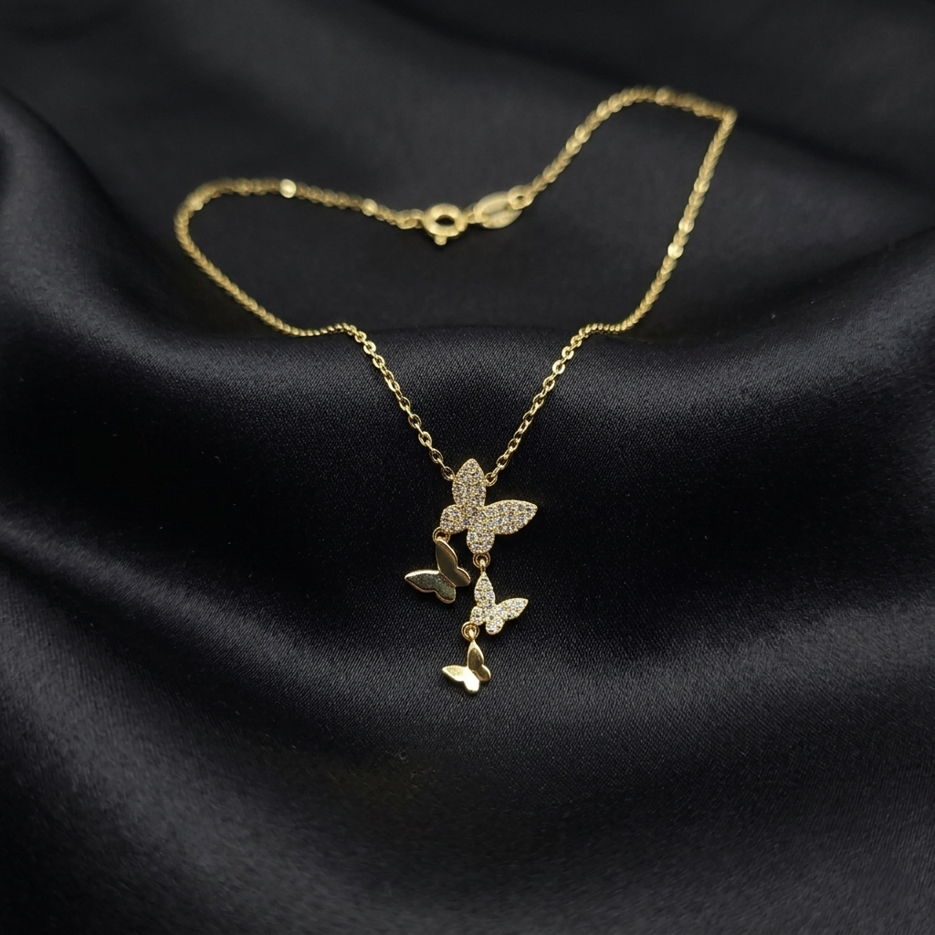 Gold Flutter Cascade Pendant with Link Chain