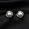 Silver Zircon Twisted Pearl Stud Earrings