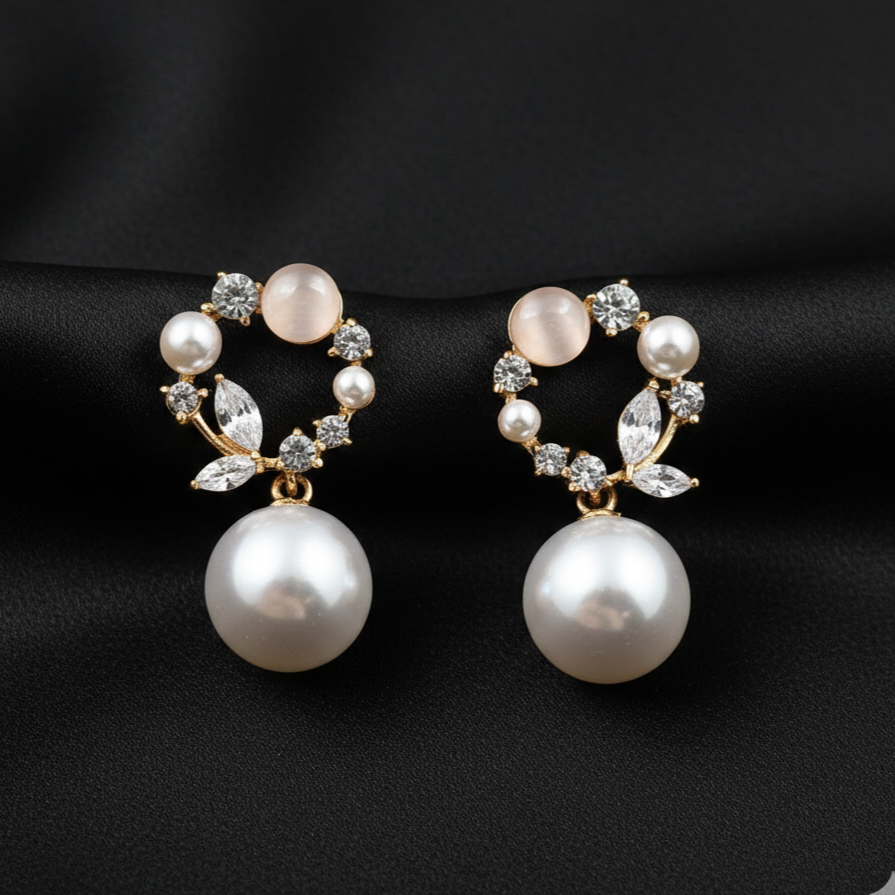 Rose Gold Pearl Drop Heart Earrings