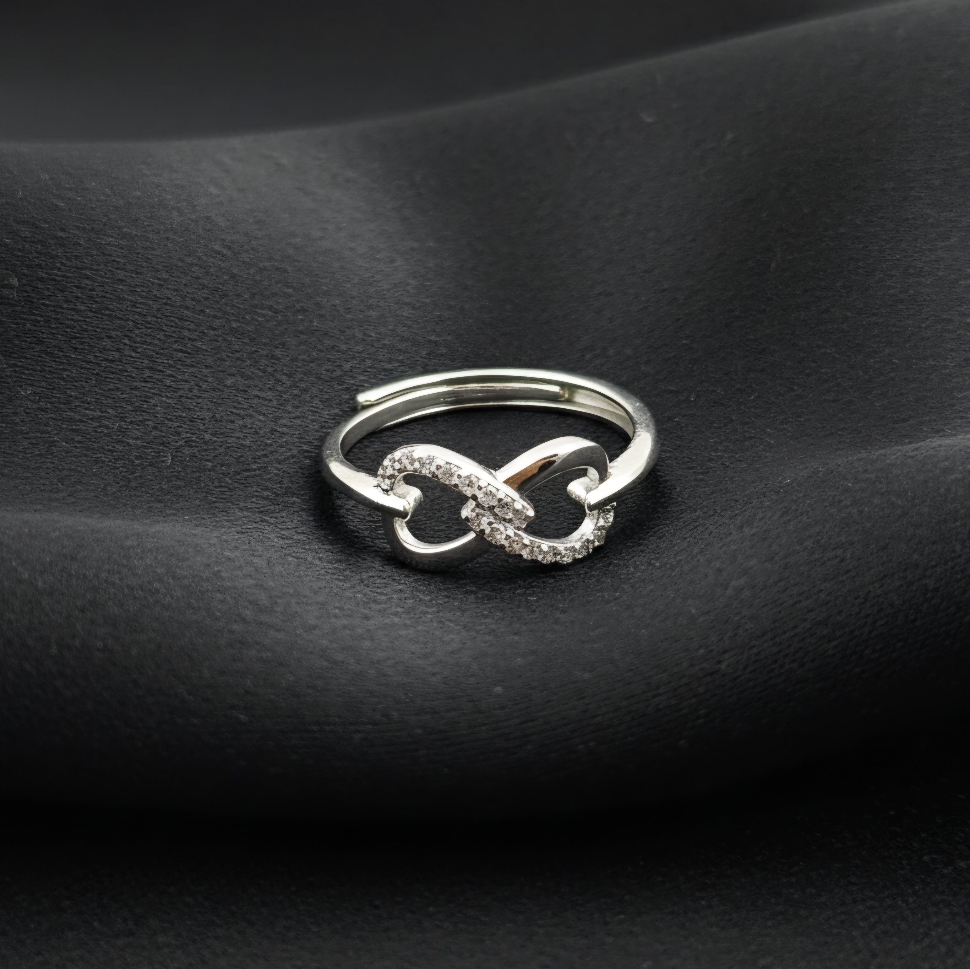 Silver Interlocked Heart Adjustable Ring