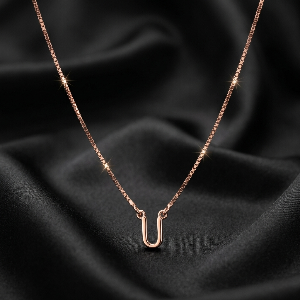 Rose Gold Initial U Pendant with Link Chain