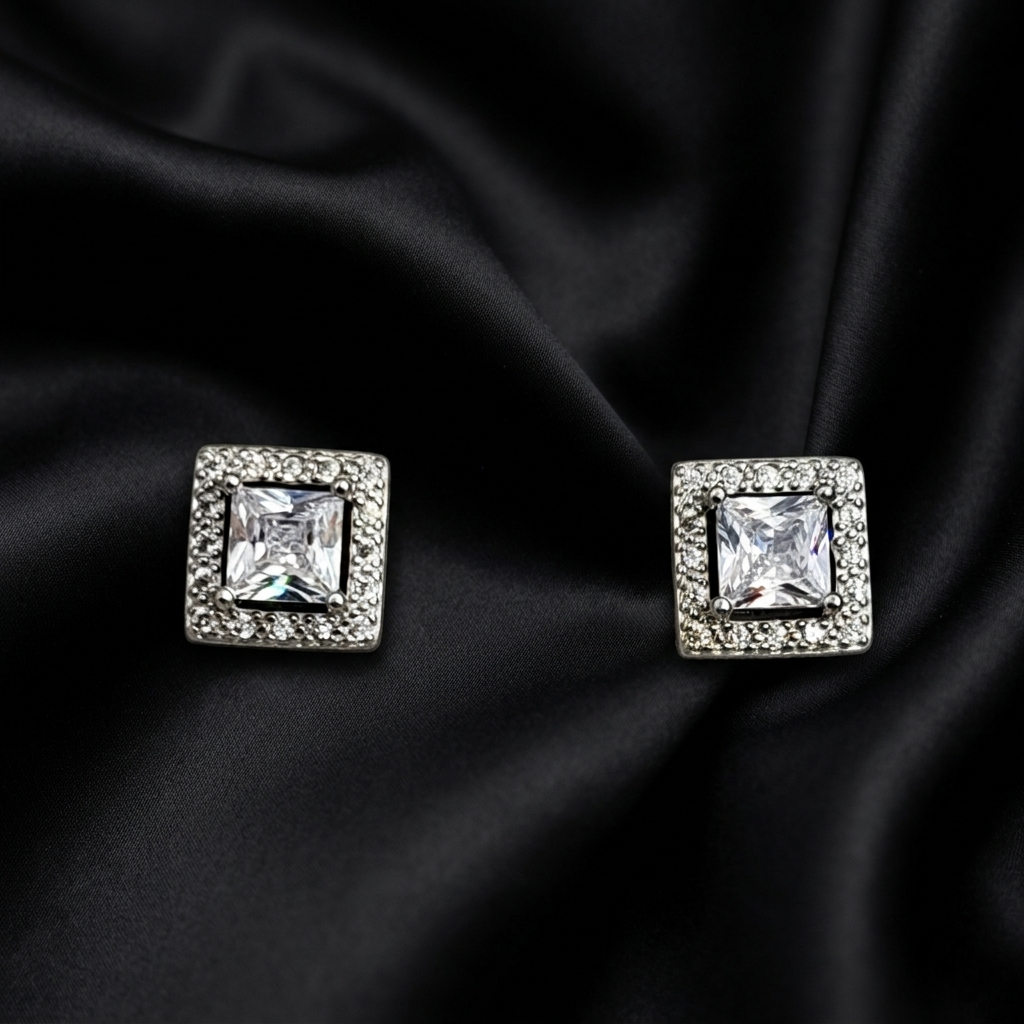 Silver Royale Square Stud Earrings
