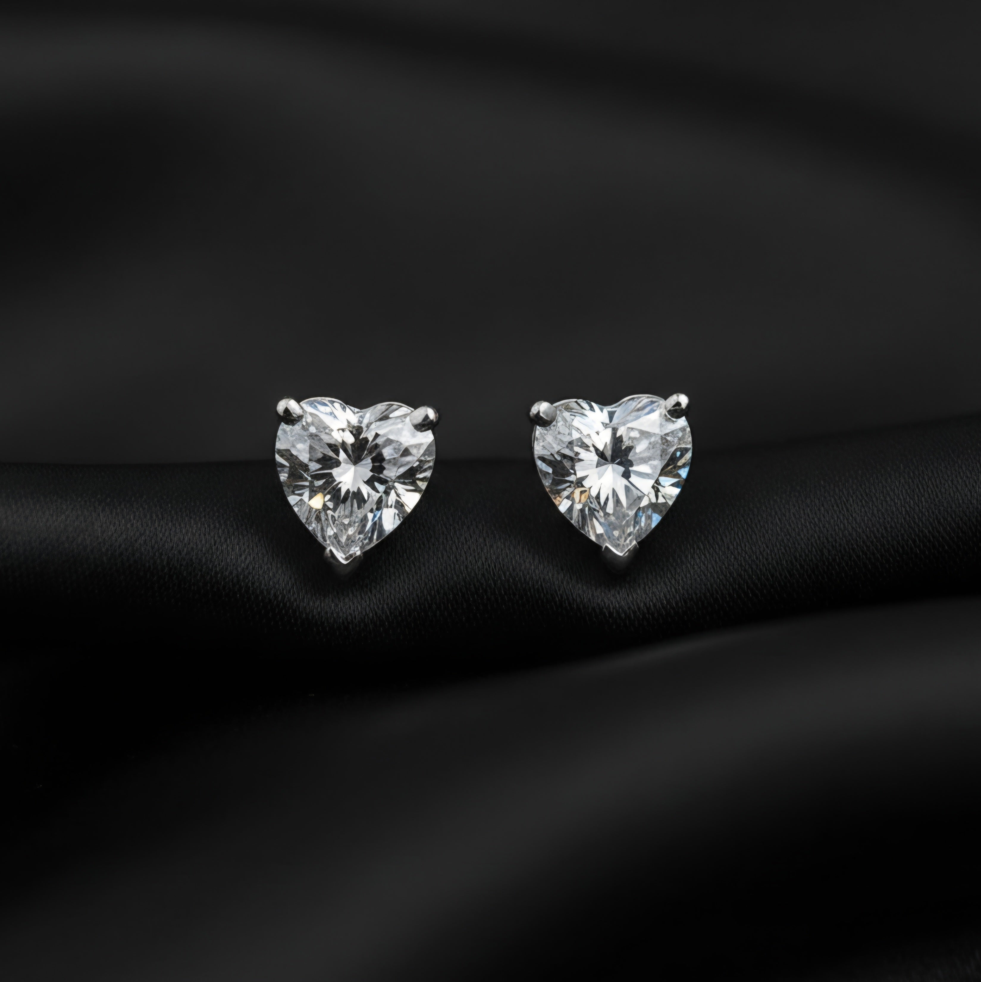 Heart Cut Solitaire Silver Stud Earrings