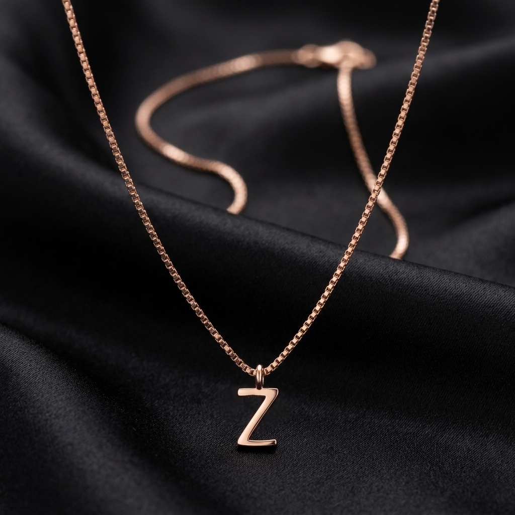 Rose Gold Initial Z Pendant with Link Chain