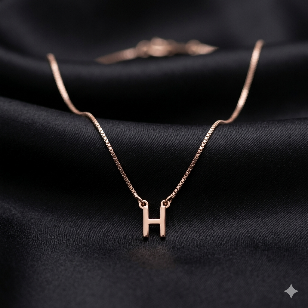 Rose Gold Initial H Pendant with Link Chain