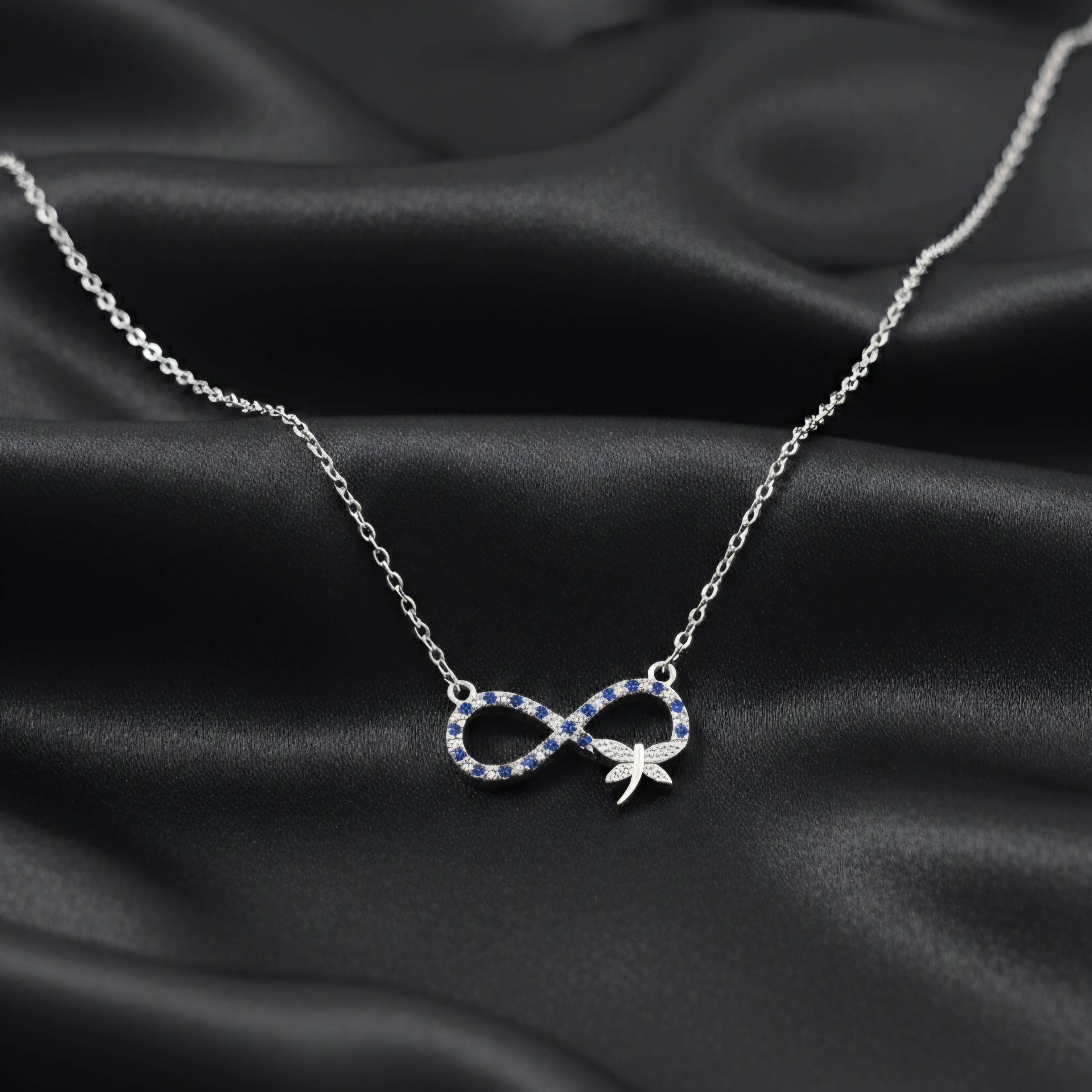 Silver Infinity Blue Zircon Pendant Necklace