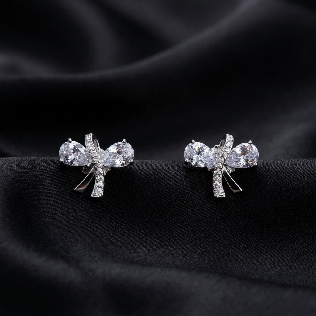 Silver Celeste Bow Zircon Stud Earrings