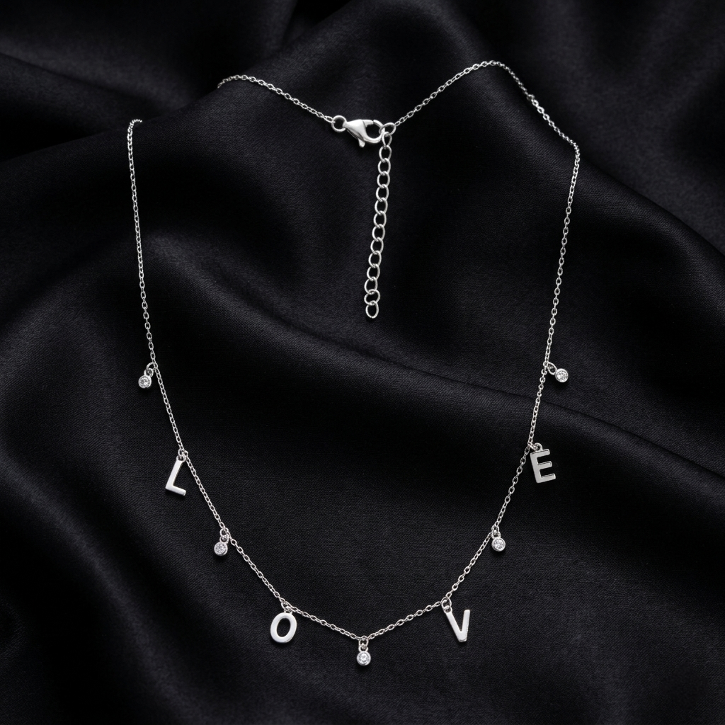 Silver LOVE Letter Drop Necklace