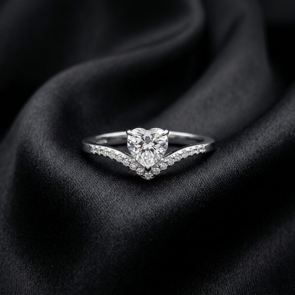 Silver Heart Solitaire Adjustable Ring