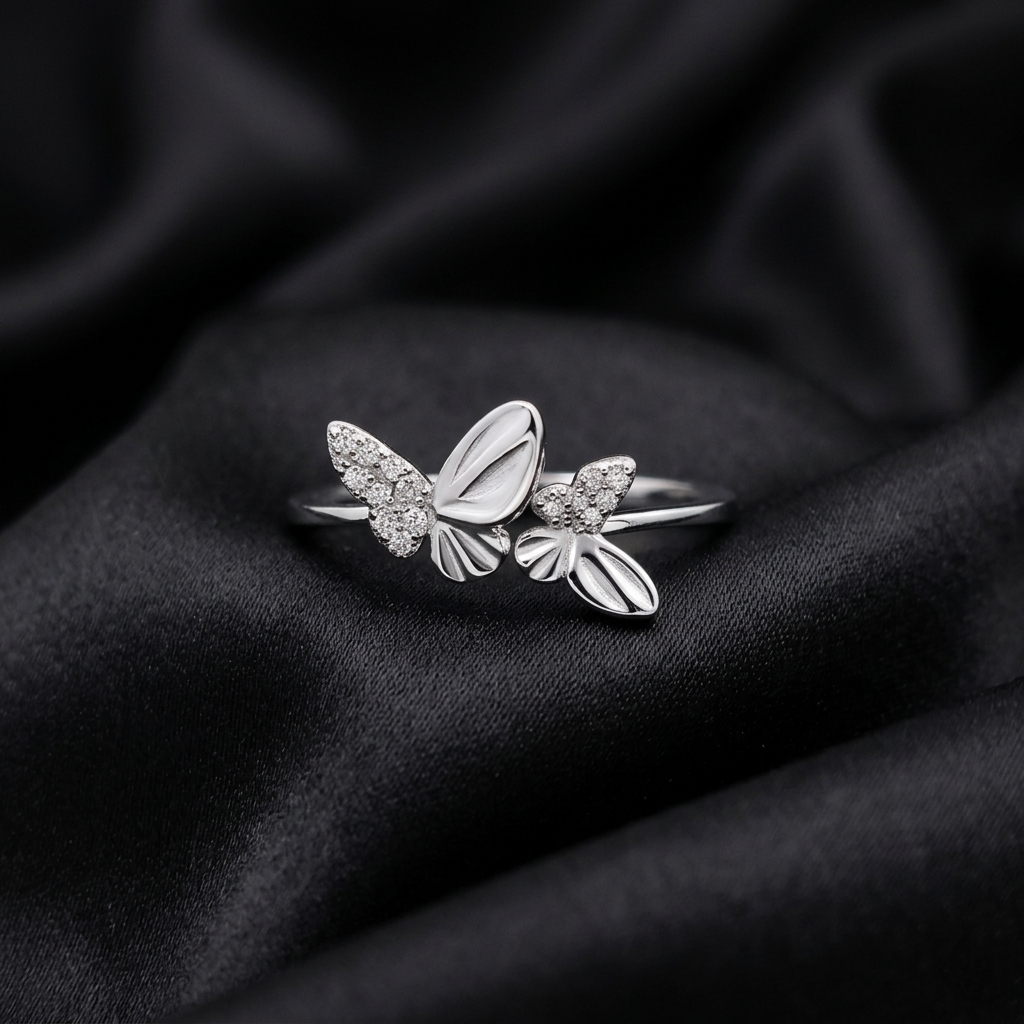 Silver Twin Butterfly Adjustable Ring
