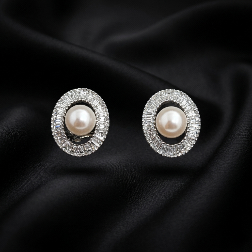 Silver Aurelia Pearl Halo Stud Earrings