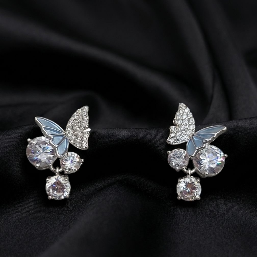 Silver Azure Flutter Zircon Drop Earrings