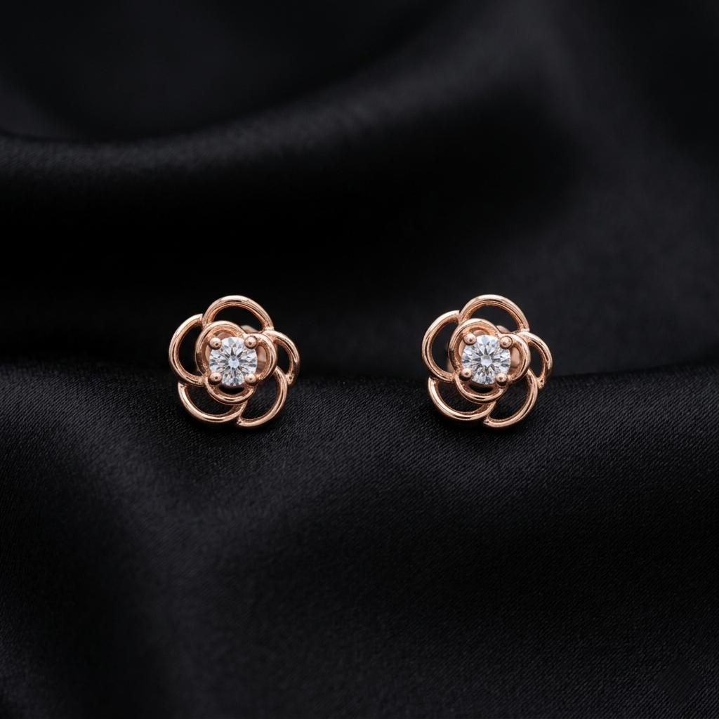 Rosegold Blossom Solitaire Stud Earrings