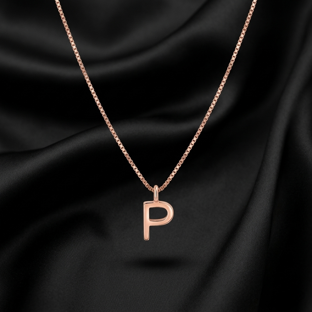 Rose Gold Initial P Pendant with Link Chain