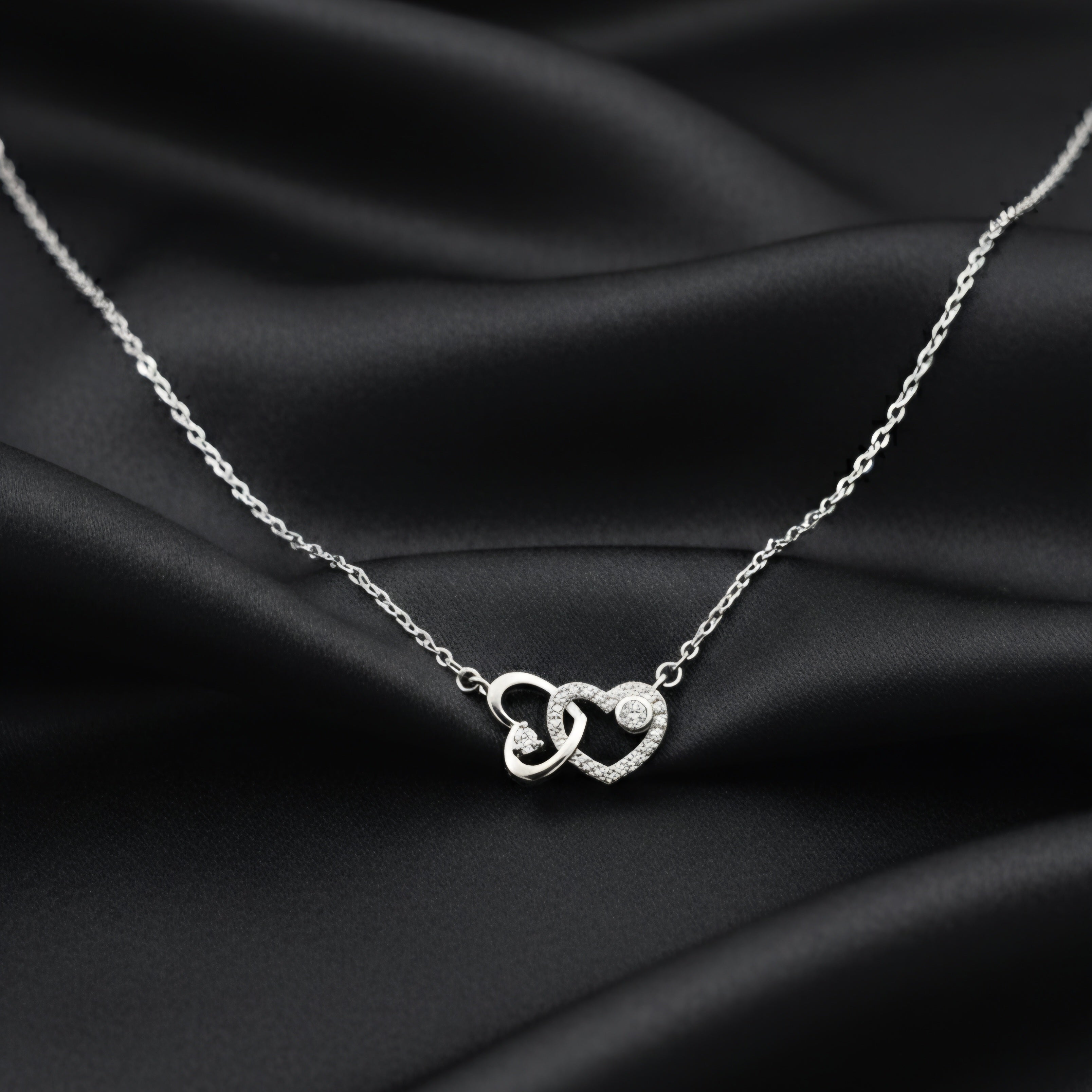 Silver Double Heart Zircon Pendant Necklace