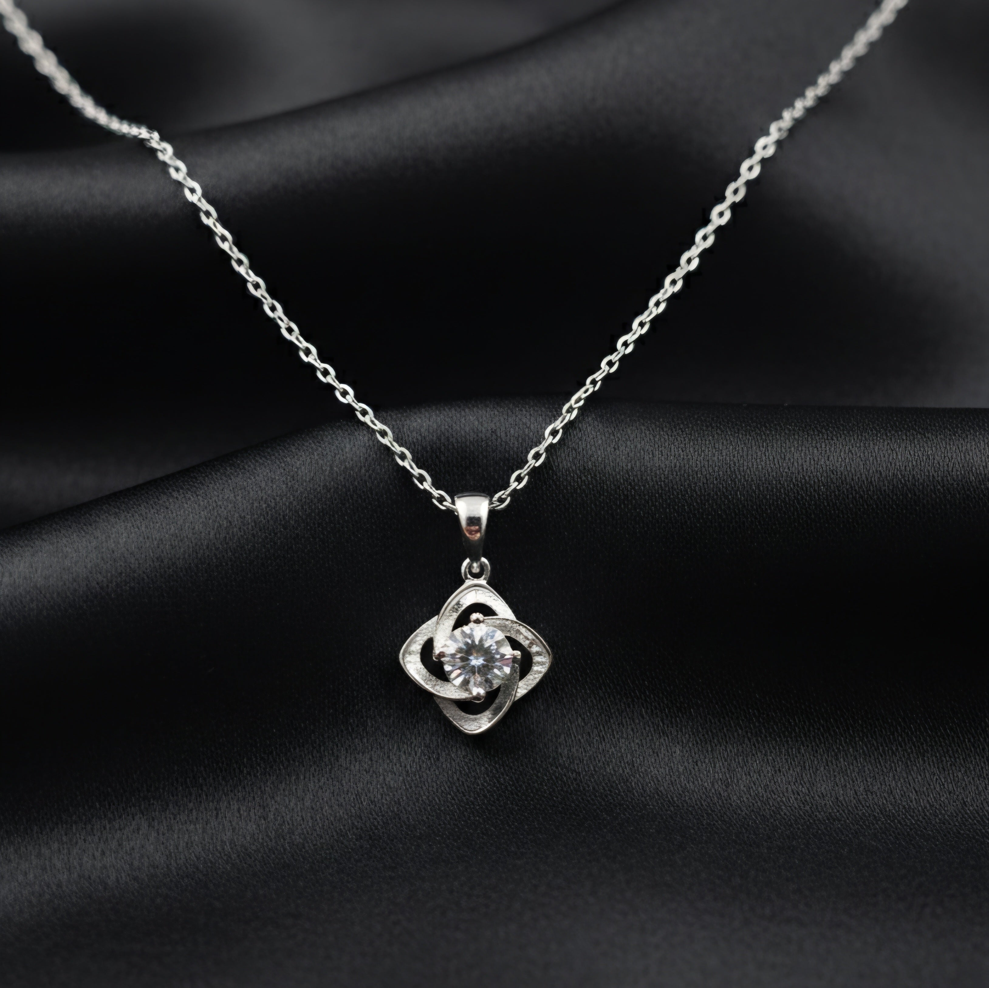 Silver Solitaire Knot Pendant with Link Chain