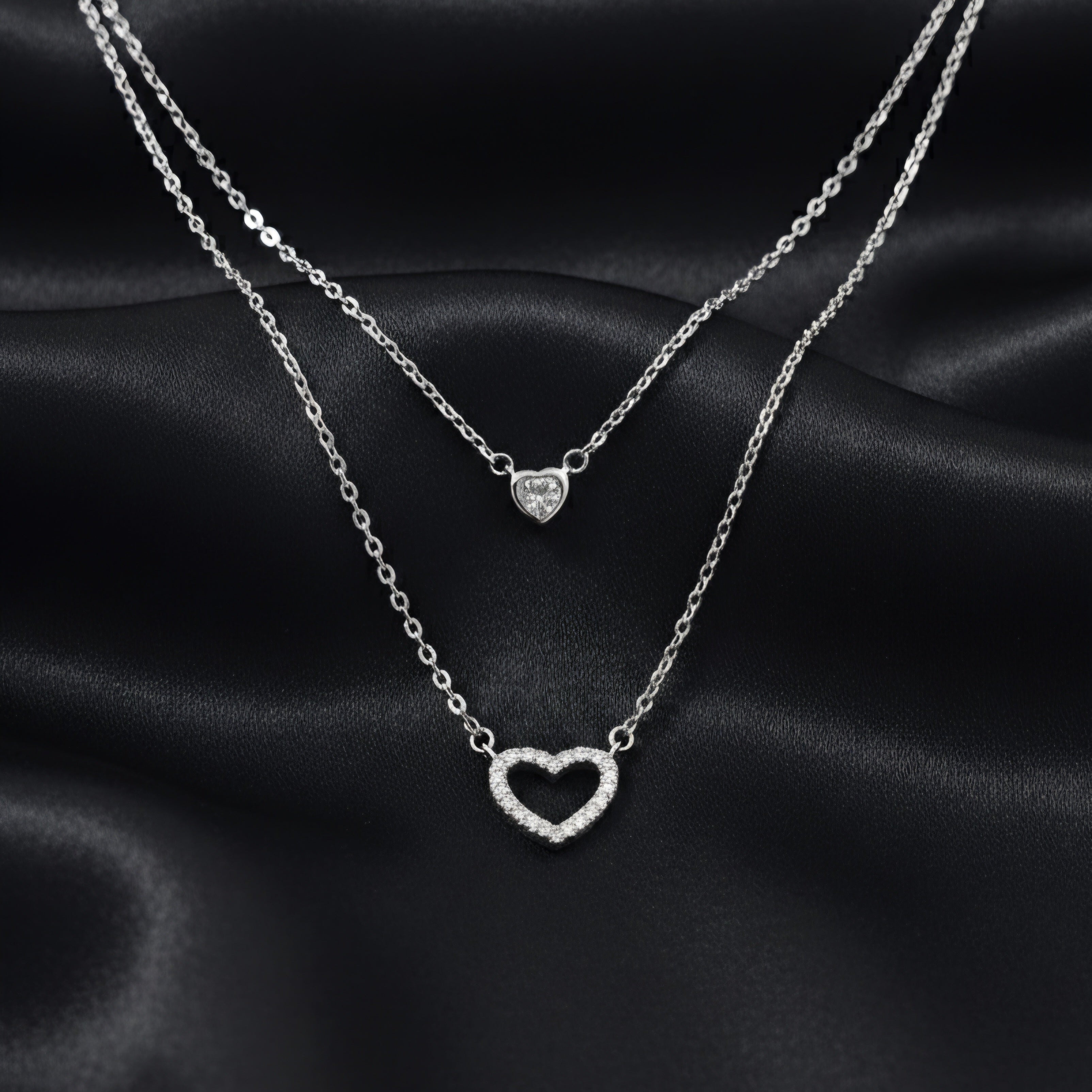 Silver Layered Heart Pendant Necklace