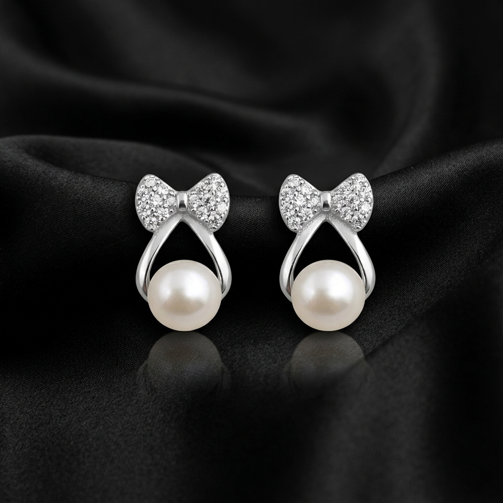 Pearl Bow Stud Earrings