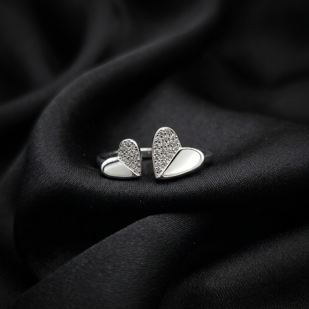Silver Dual Heart Adjustable Ring