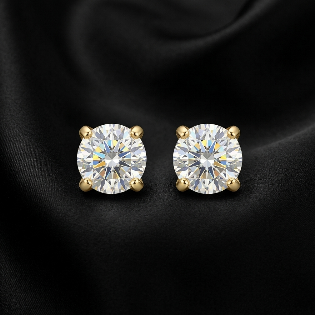 Golden Celeste Solitaire Stud Earrings