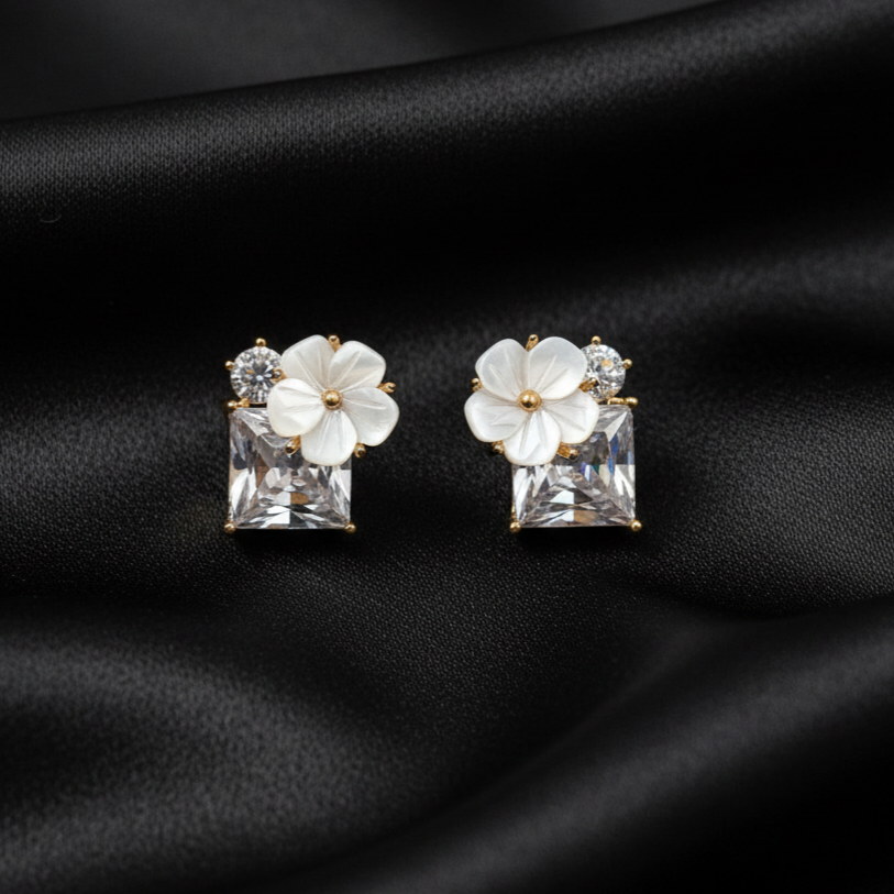 Rose Gold Floral Crystal Stud Earrings