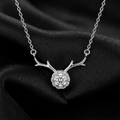 Silver Antler Halo Zircon Pendant Necklace