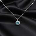 Silver Blue Zircon Halo Pendant Necklace