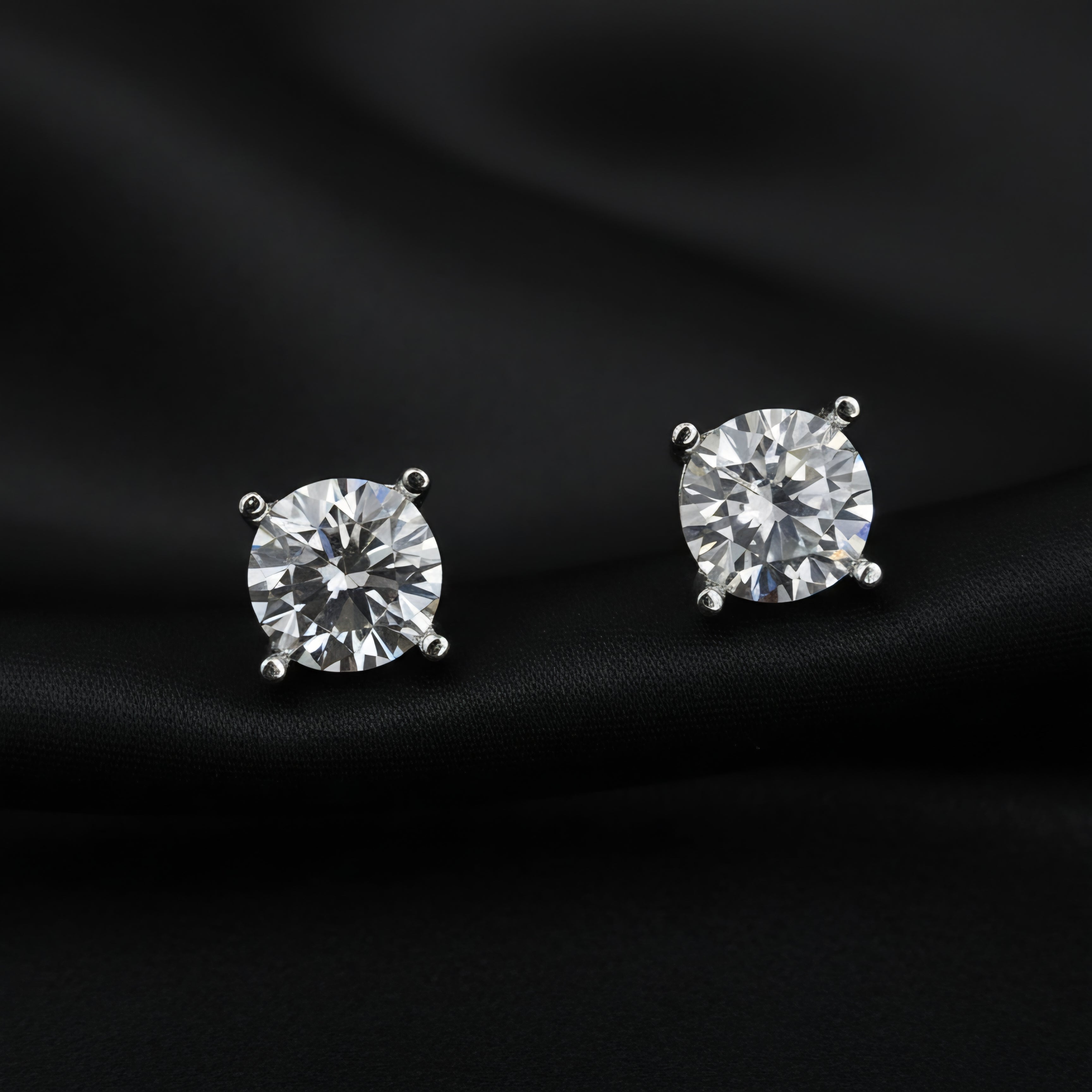 Round Cut Silver Solitaire Stud Earrings