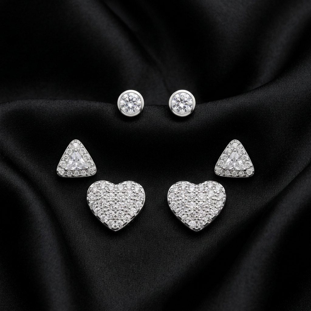 Silver Celestia Stud Earrings Set