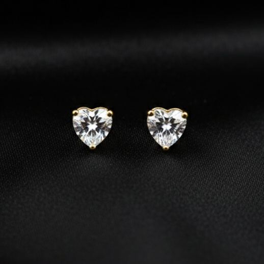 Golden Zircon Heart Stud Earrings