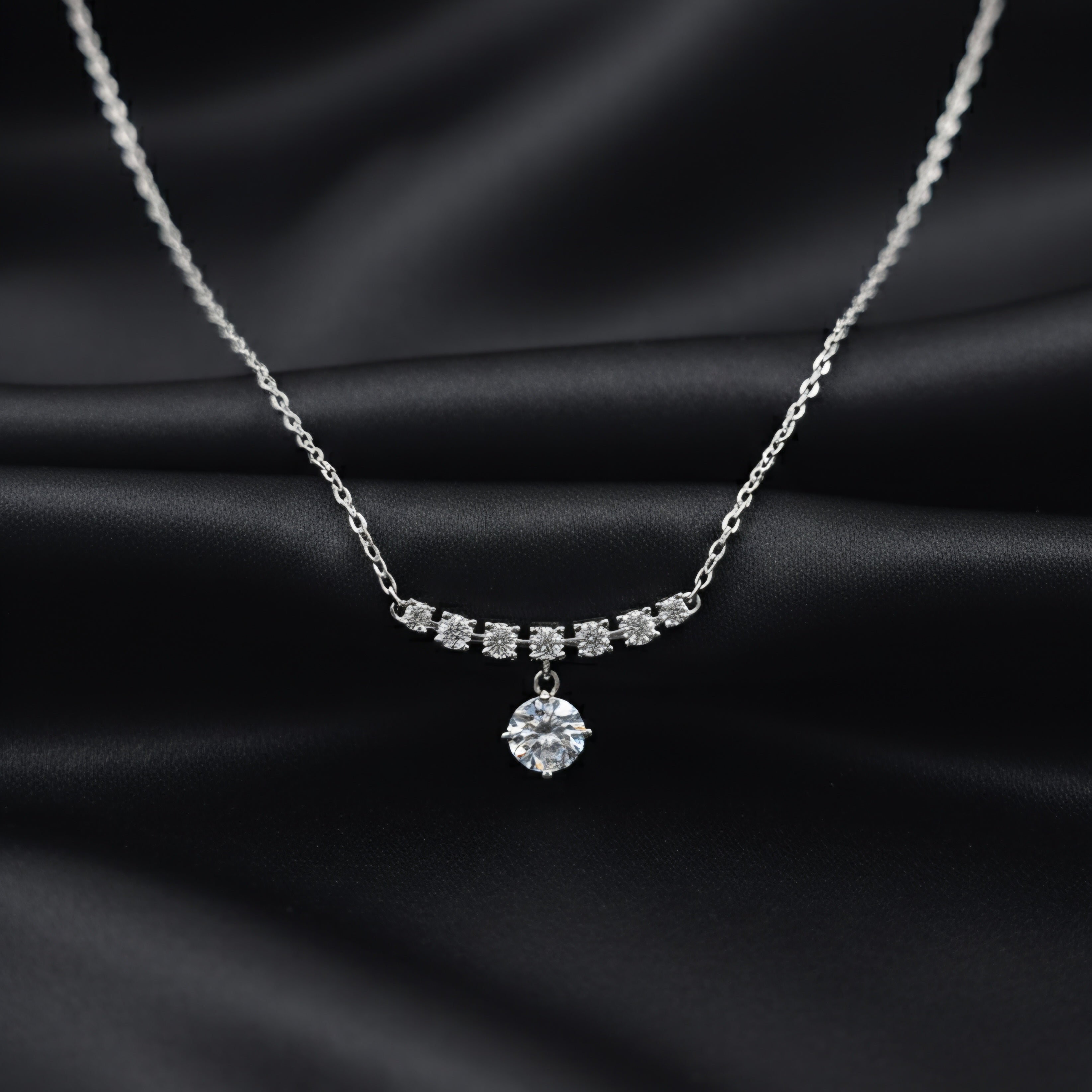Silver Cascade Solitaire Necklace
