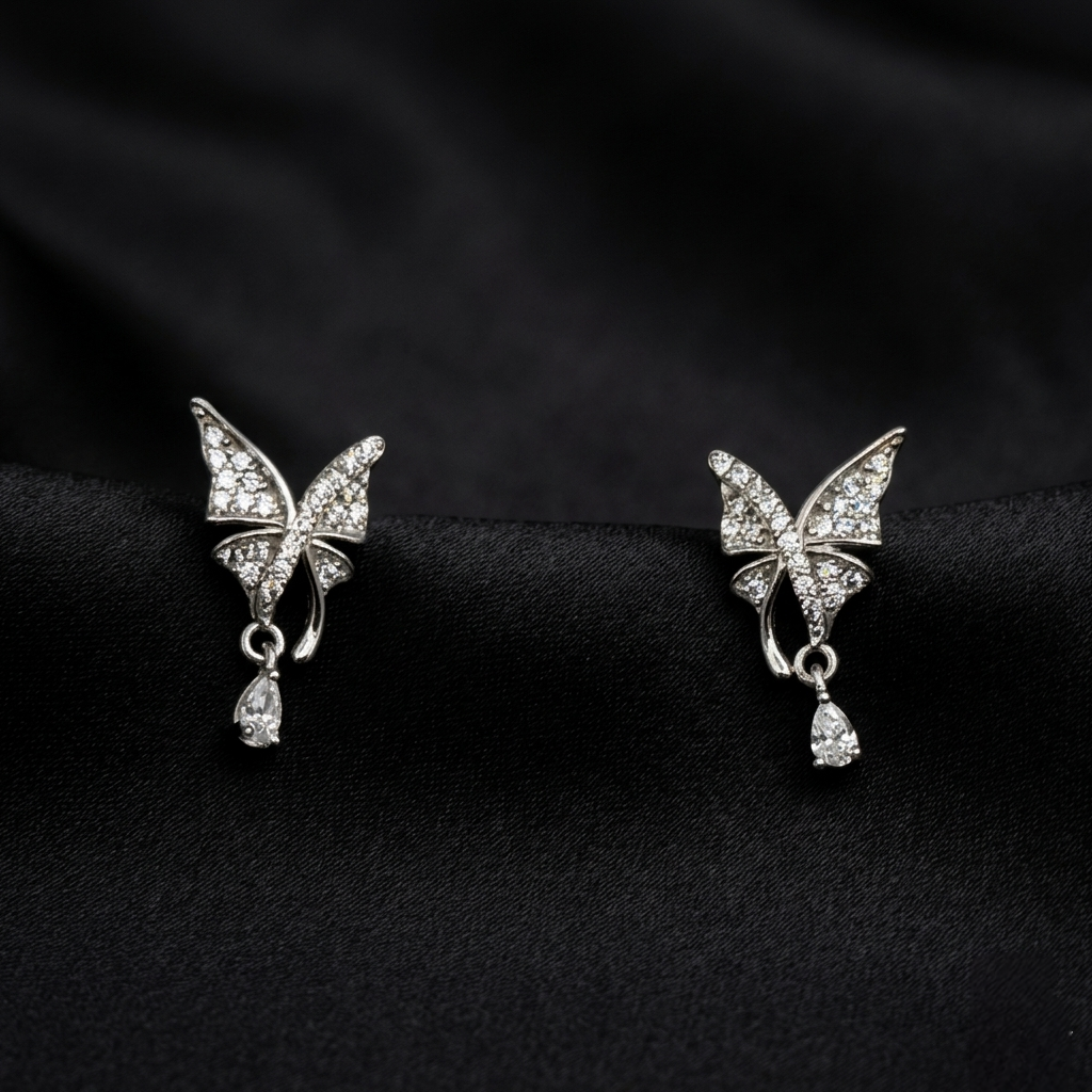 Silver Celestia Drop Butterfly Earrings