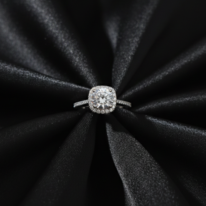 Silver Halo Solitaire Adjustable Ring