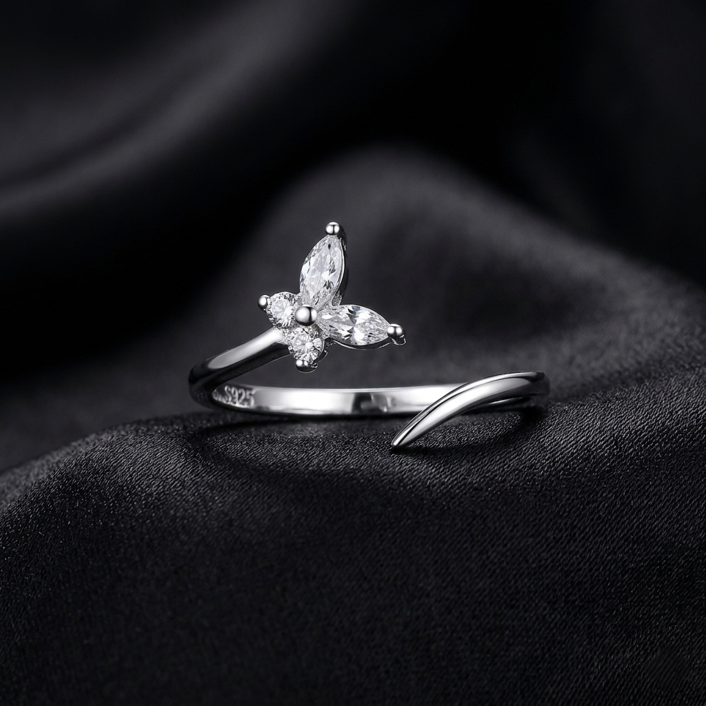 Silver Flutter Grace Adjustable Butterfly Ring