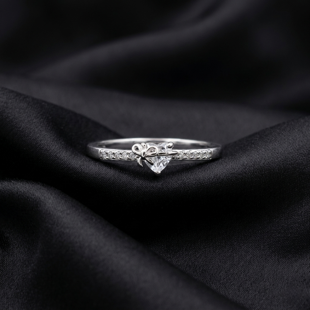 Silver Bow Heart Adjustable Ring