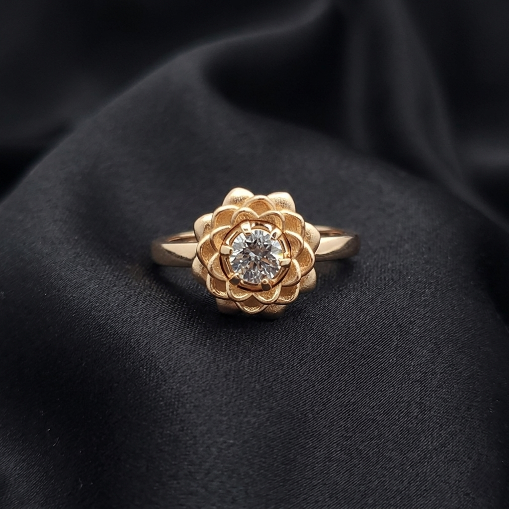 Rose Gold Floral Solitaire Adjustable Ring
