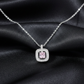 Silver Blush Square Halo Pendant with Link Chain
