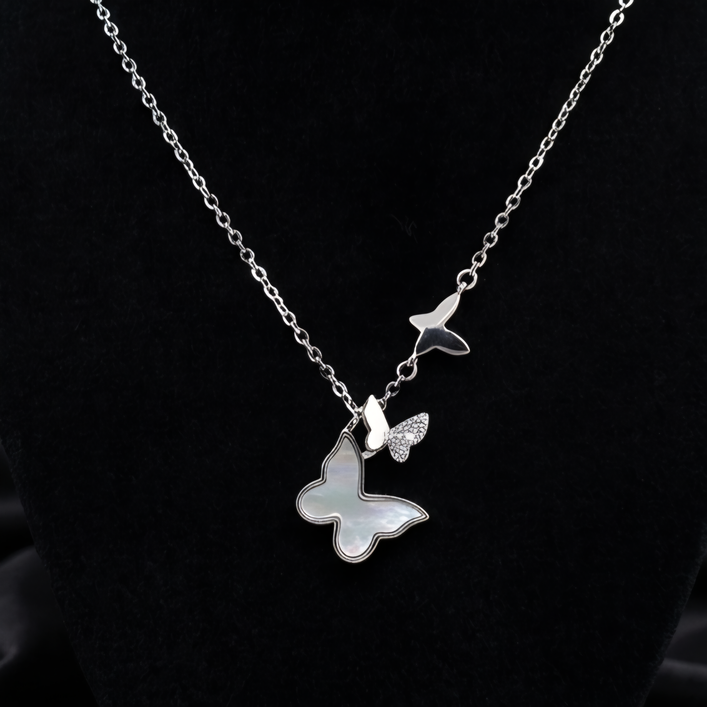 Silver Flutter Butterfly Zircon Pendant Necklace