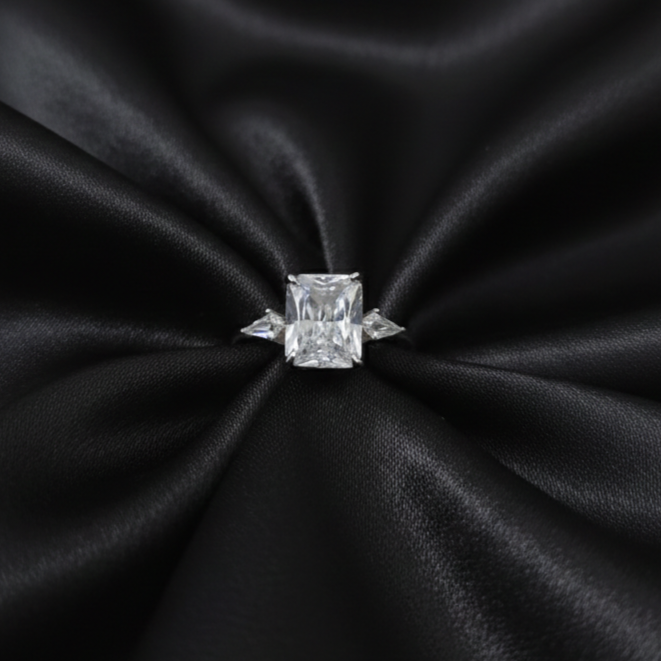 Silver Radiant Cut Statement Ring