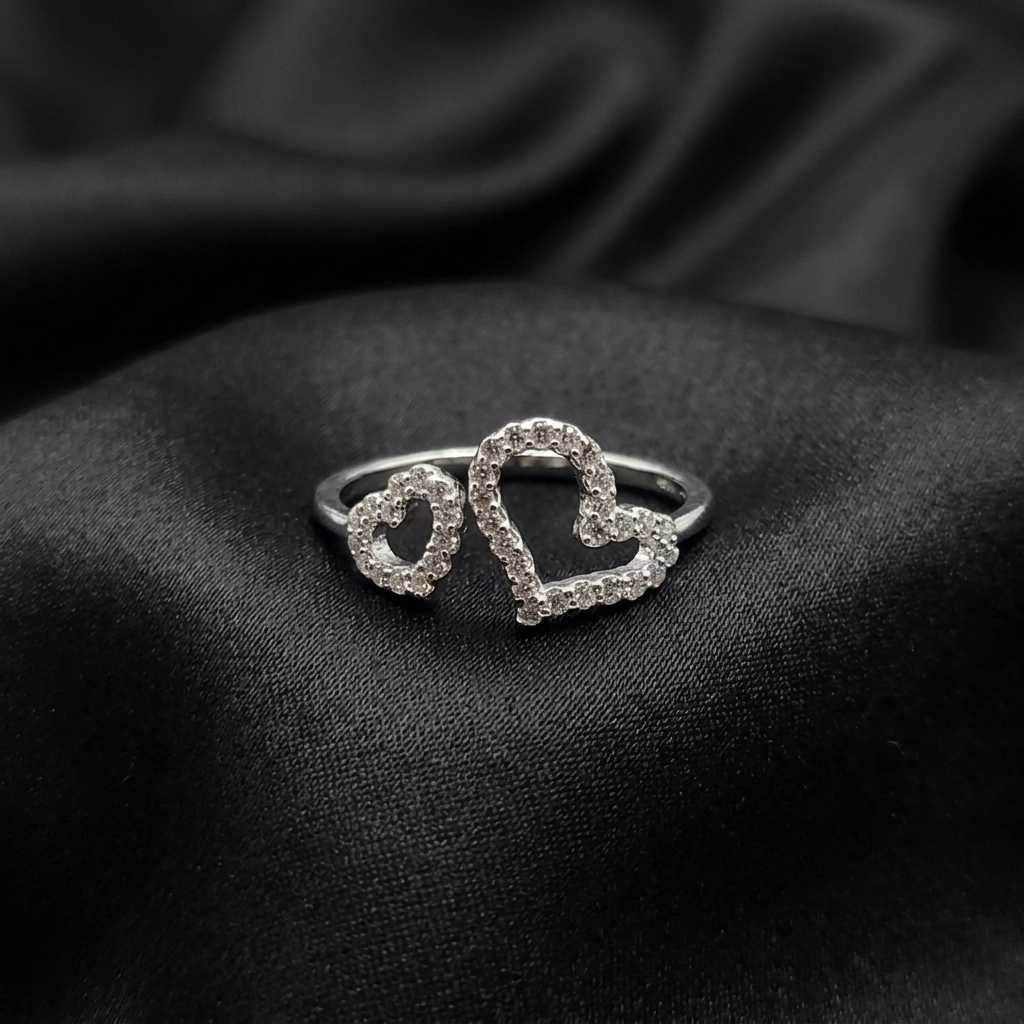 Silver Dual Heart Adjustable Ring