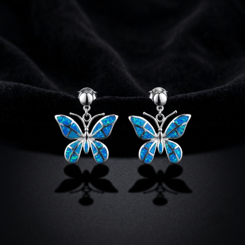 Silver Ocean Butterfly Drop Earrings