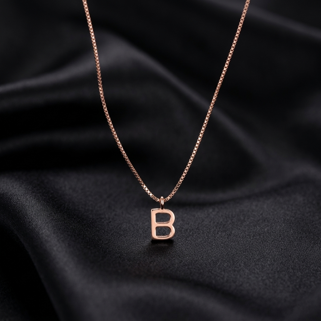 Rose Gold Initial B Pendant with Link Chain