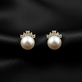 Gold Pearl Crown Stud Earrings