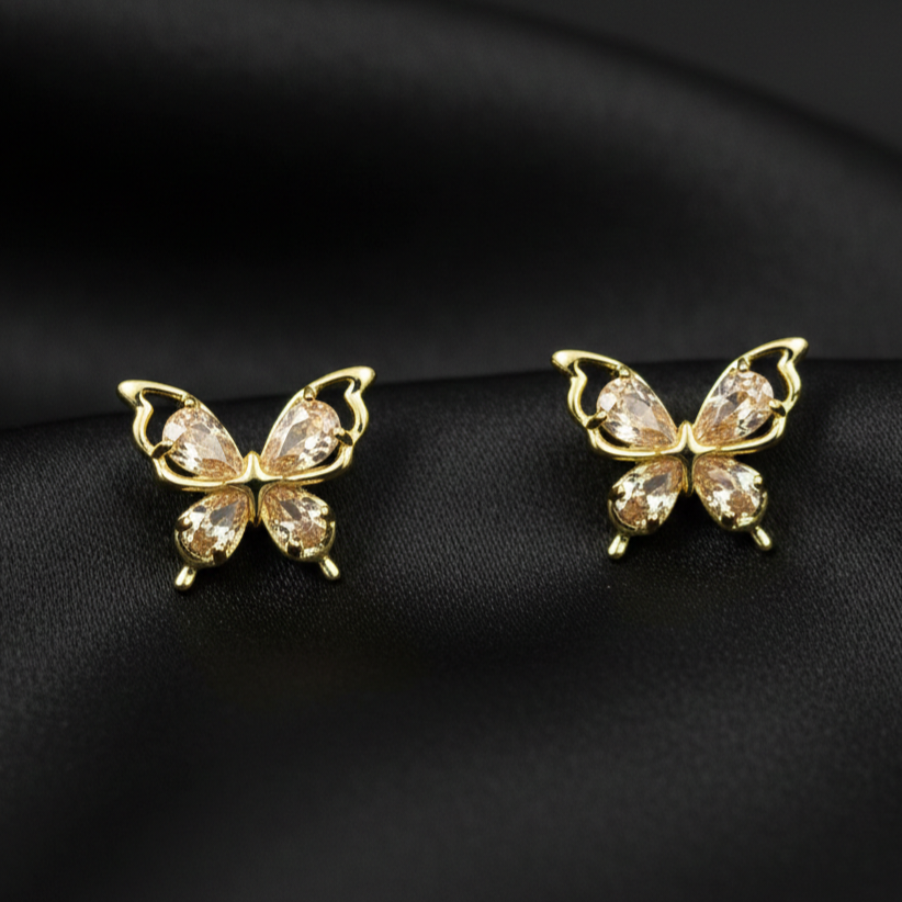 Golden Blush Butterfly Stud Earrings