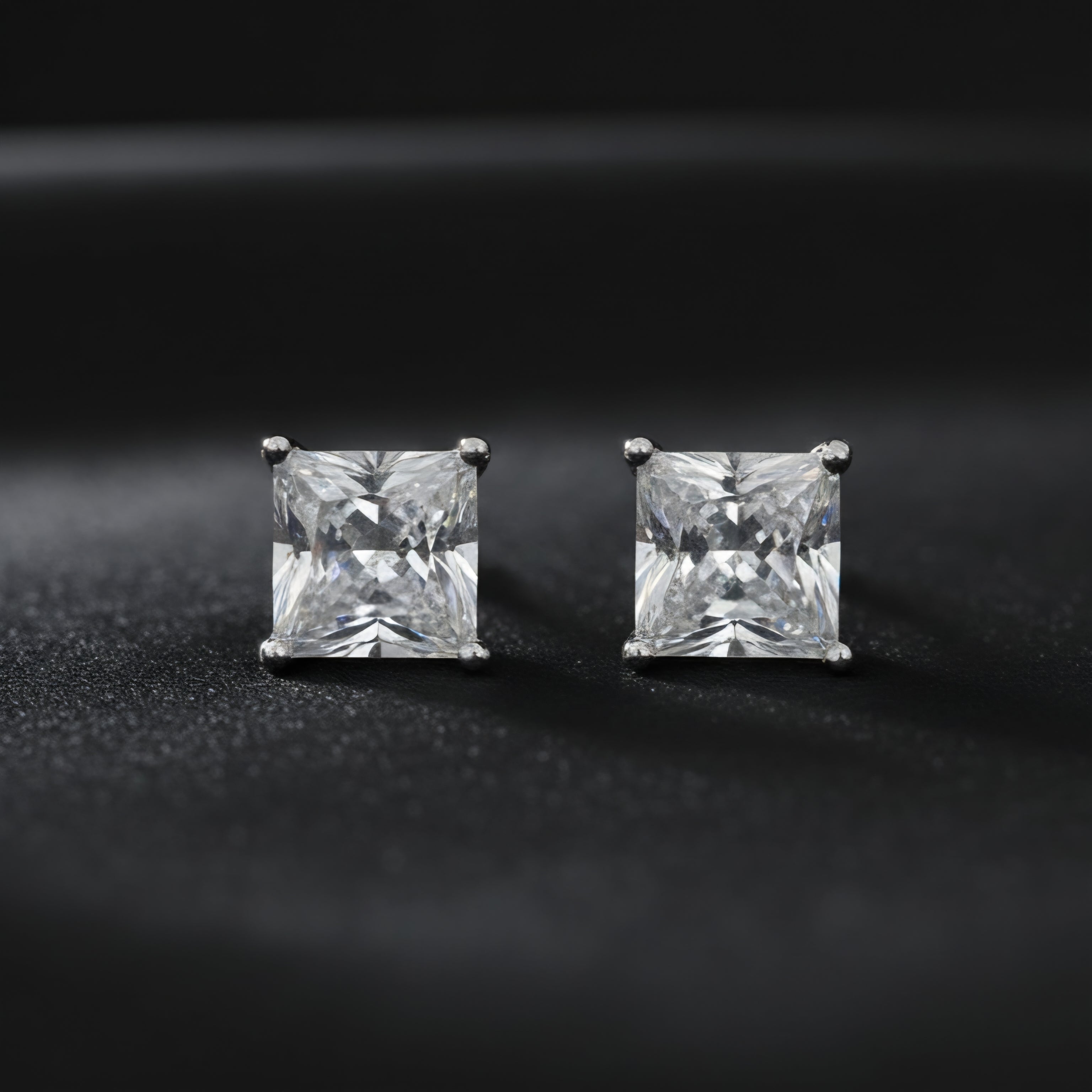 Princess Cut Silver Stud Earrings