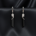 Silver Geometric Black Crystal Drop Earrings