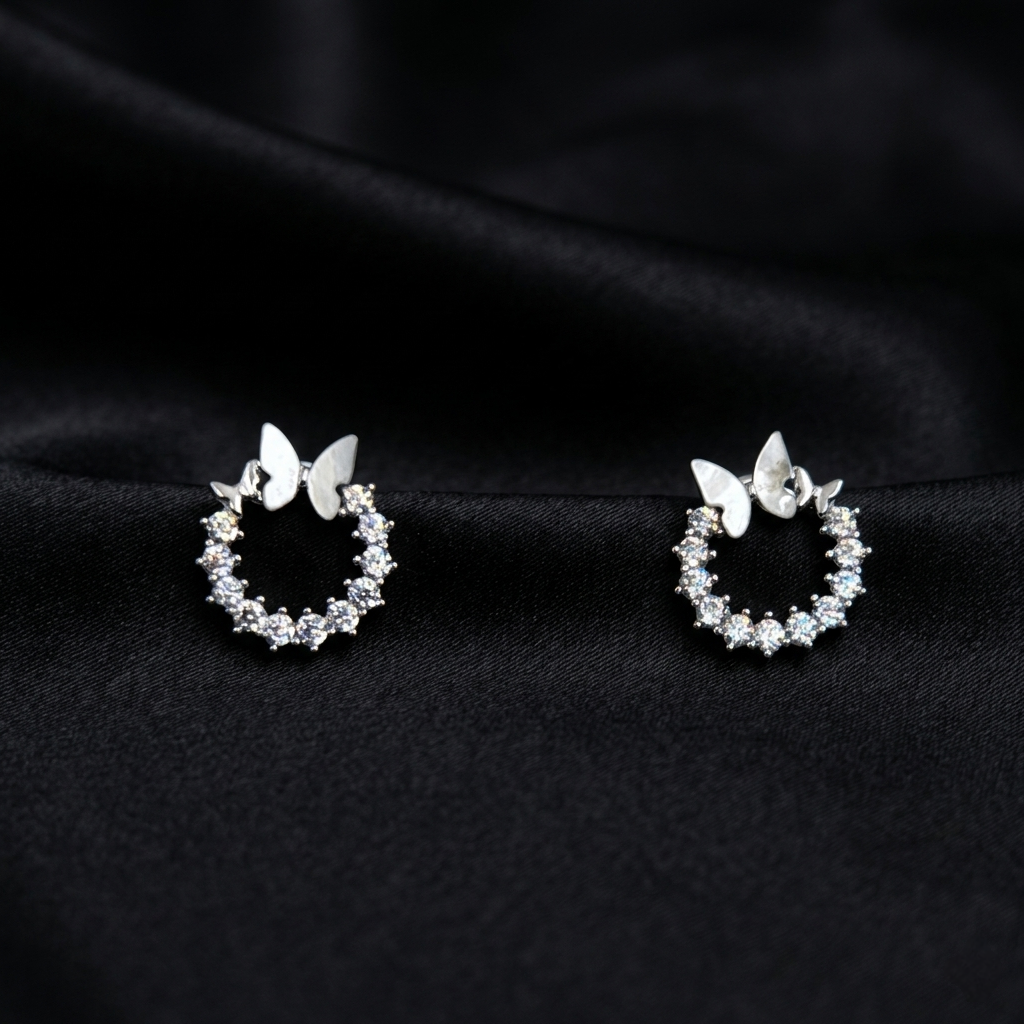 Silver Celestia Butterfly Halo Stud Earrings